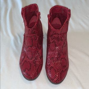 Red Snakeprint Ankle Booties